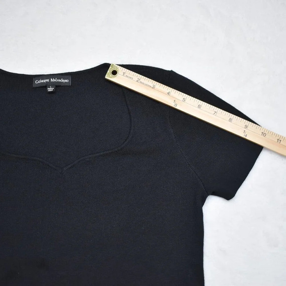 Catherine Malandrino Black Knit Top Sz L Solid Hue Stretch Minimalist Neutral - Picture 14 of 16